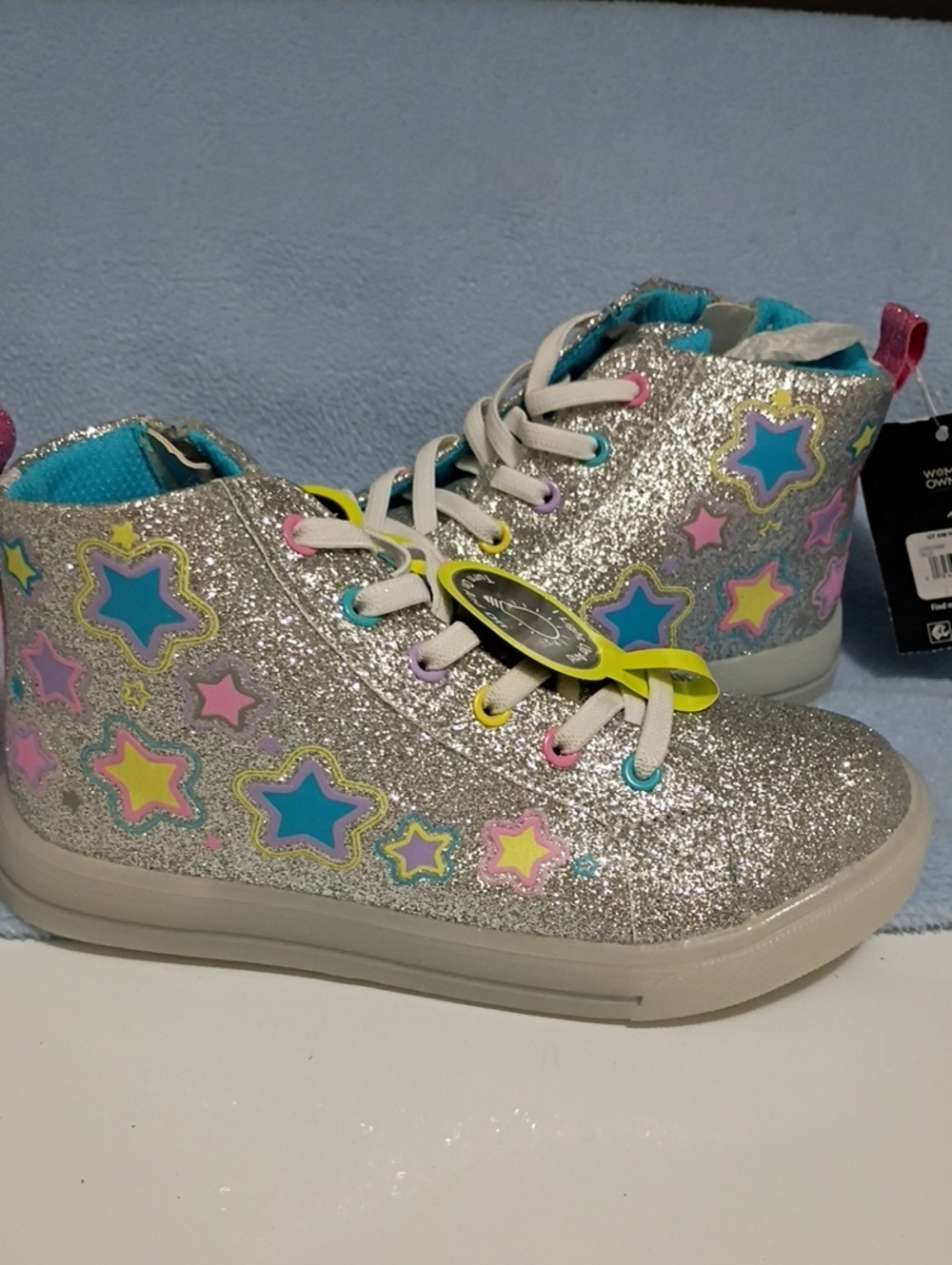 Athletic Works Silver Glitter High-Top Sneakers with Multicolor Star Light Up